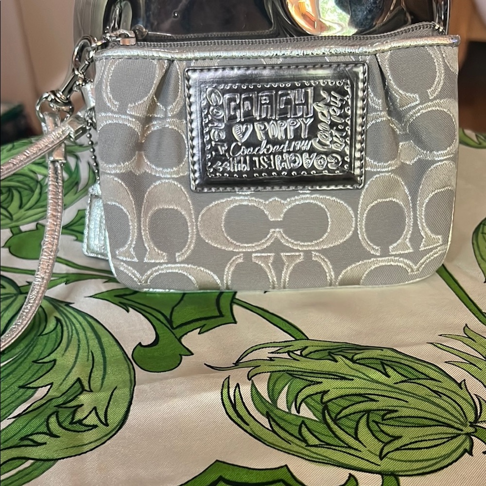 Coach Metallic Silver and Gray Wristlet